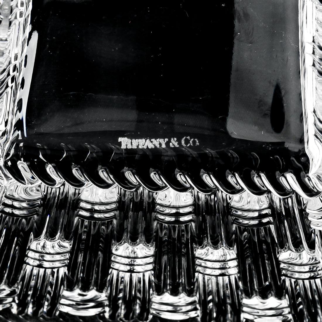 TIFFANY & CO Basket Weave Square Crystal Bowl