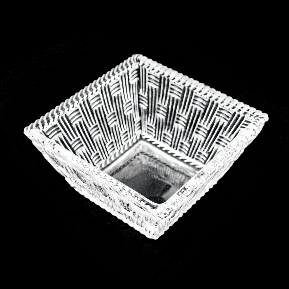 TIFFANY & CO Basket Weave Square Crystal Bowl
