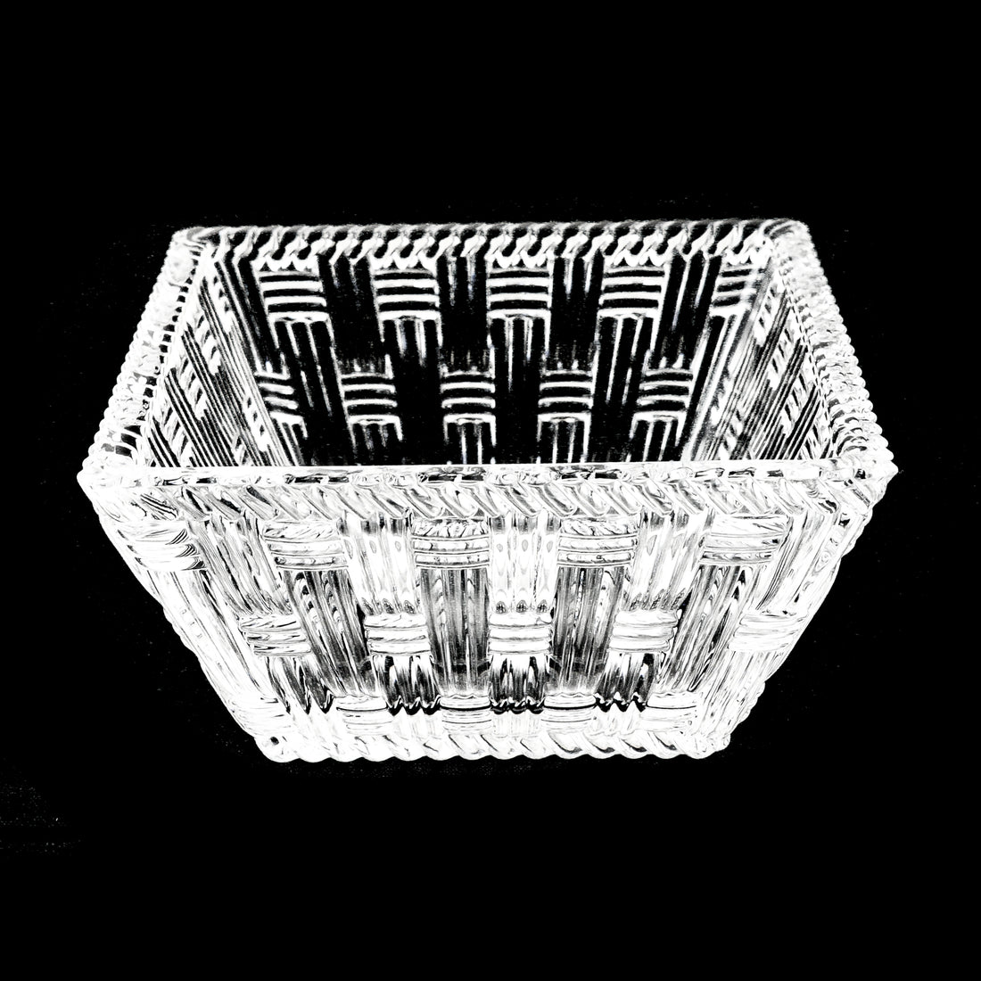 TIFFANY & CO Basket Weave Square Crystal Bowl