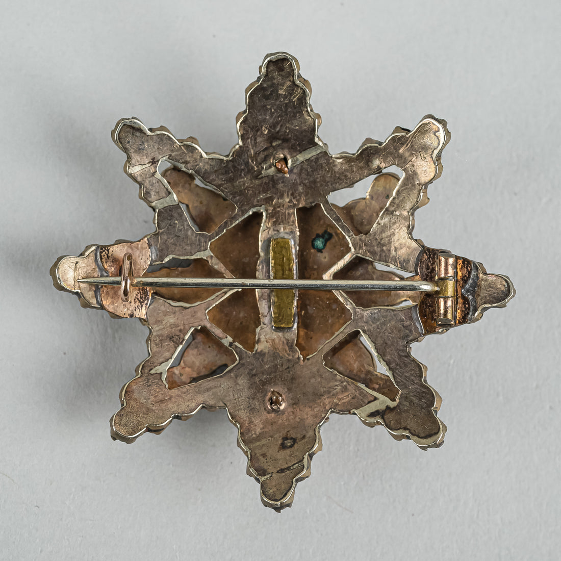 Vintage Brass Alloy Bohemian Garnet Star Brooch