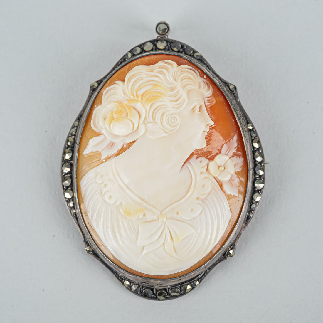 GEBRUDER GLOEKLER 800 Silver And Marcasite Cameo Brooch