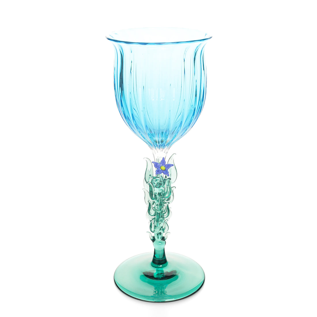 EDWARD ROMAN Art Glass Wine Goblet Blue