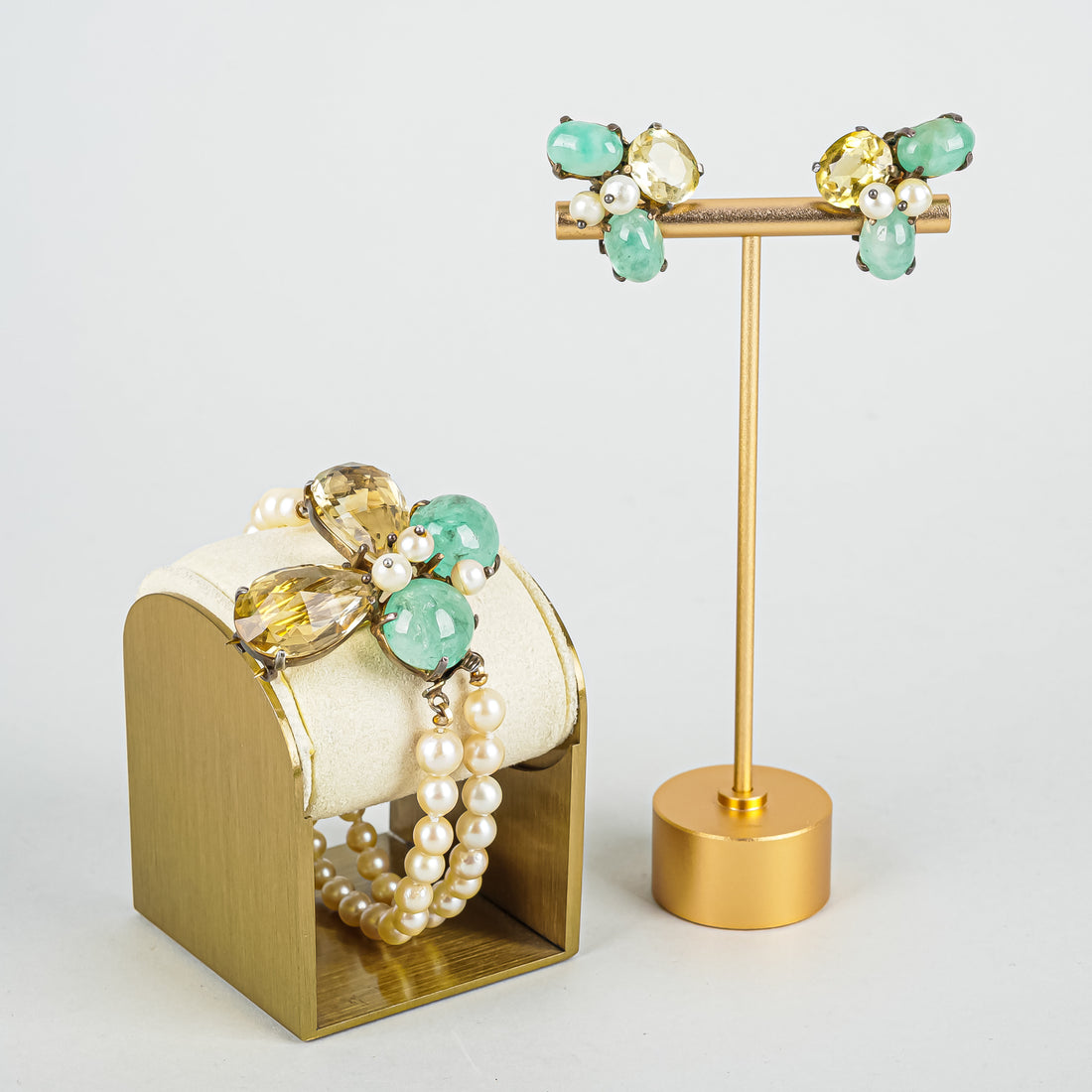 ANN'ELL Sterling Silver With Faux Emerald Citrine And Pearl Set
