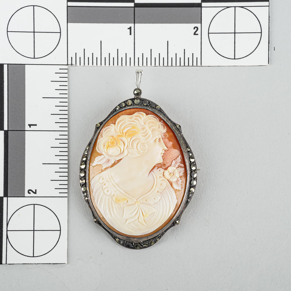 GEBRUDER GLOEKLER 800 Silver And Marcasite Cameo Brooch