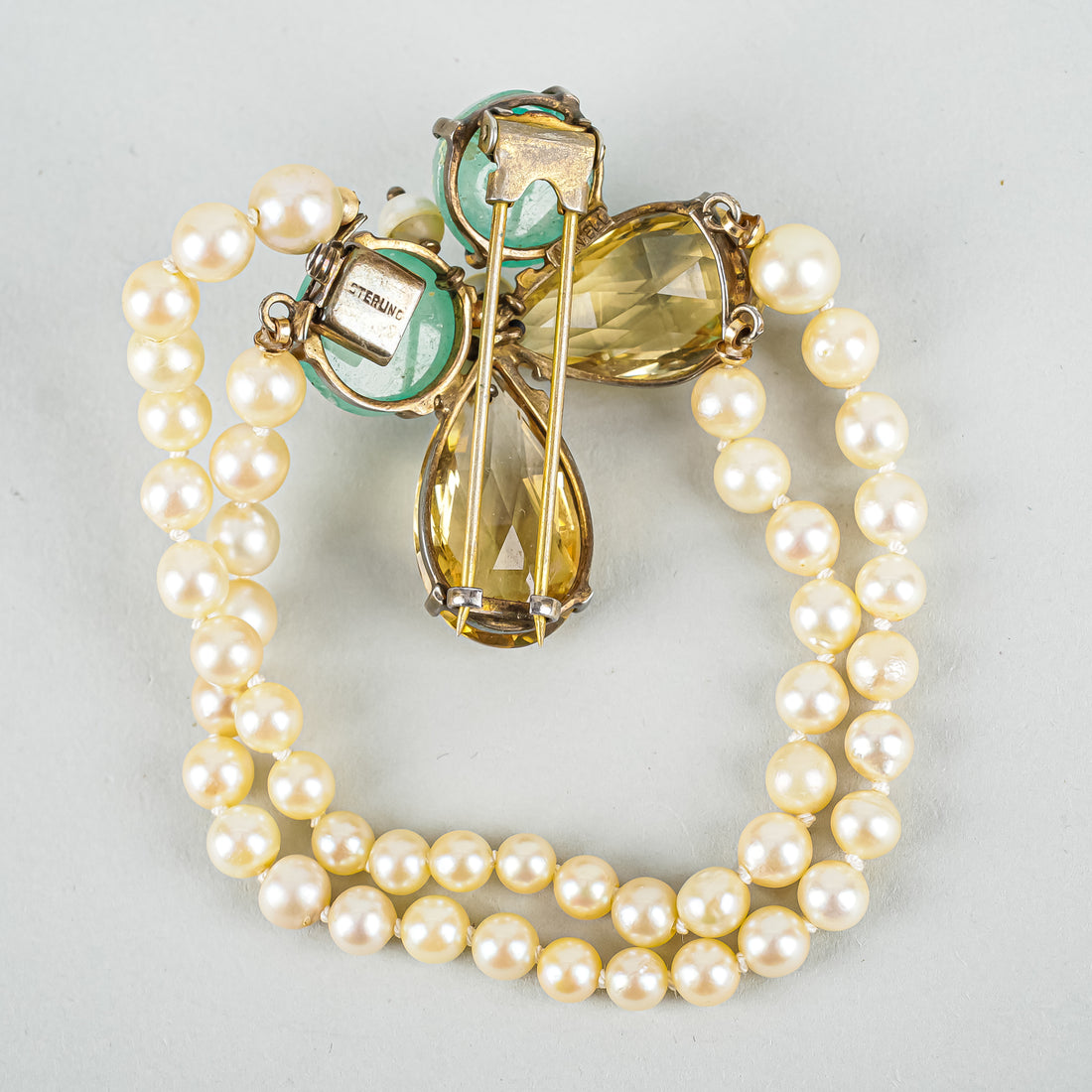 ANN'ELL Sterling Silver With Faux Emerald Citrine And Pearl Set