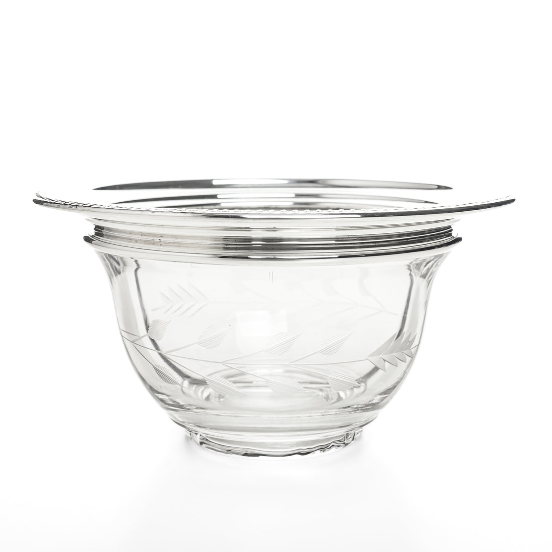 INTERNATIONAL SILVER Sterling Silver Rim Etched Glass Divided Bowl S71
