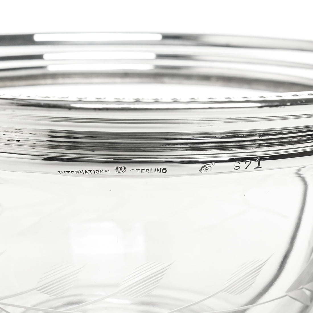 INTERNATIONAL SILVER Sterling Silver Rim Etched Glass Divided Bowl S71
