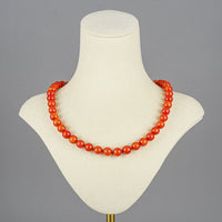 14K Yellow Gold Clasp Red Coral Bead Necklace 9mm