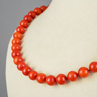 14K Yellow Gold Clasp Red Coral Bead Necklace 9mm