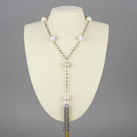 Sterling Moonstone Rondelle Baroque Pearl Lariat Necklace