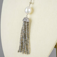 Sterling Moonstone Rondelle Baroque Pearl Lariat Necklace