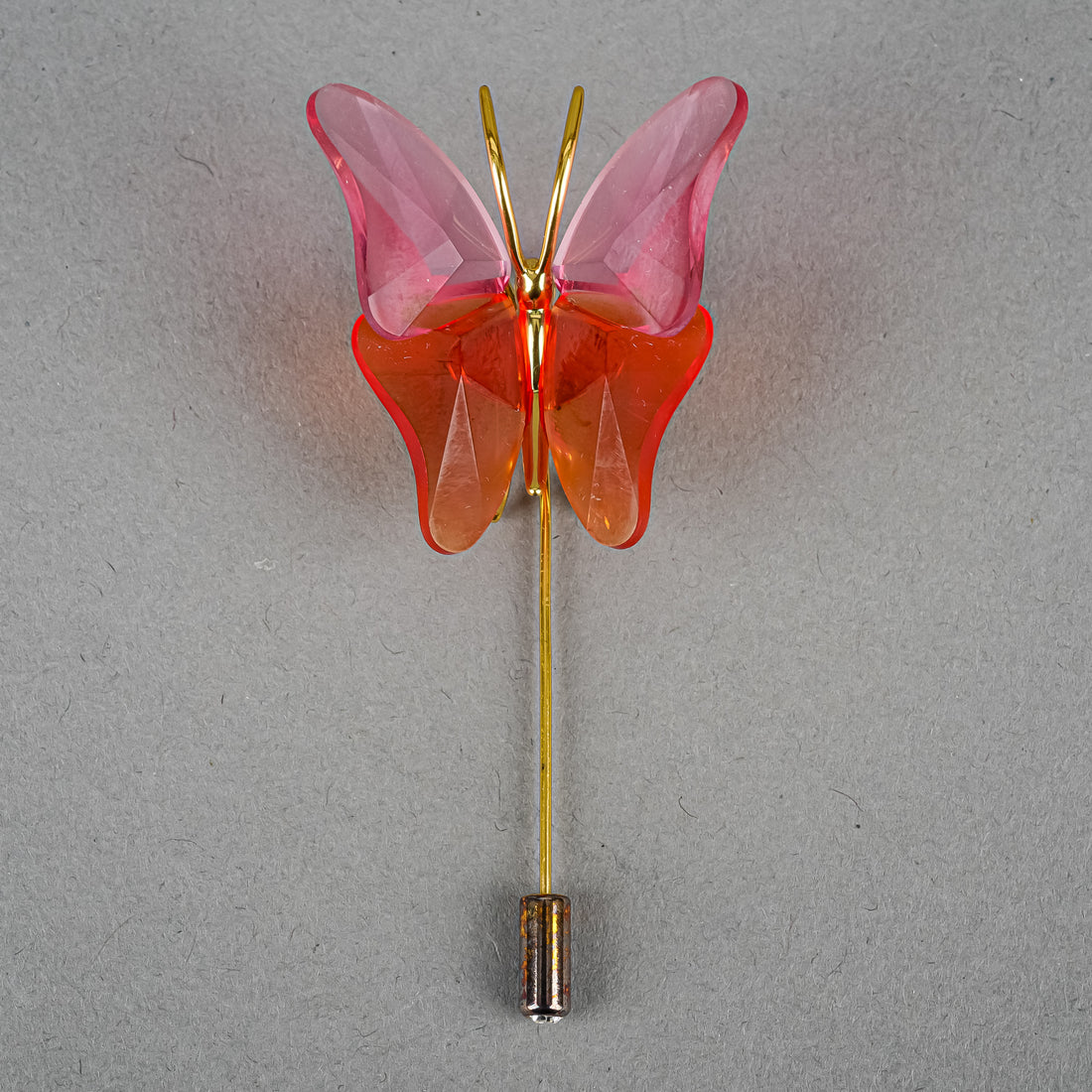 DANIEL SWAROVSKI Gold Tone Orange Pink Butterfly Pin