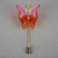 DANIEL SWAROVSKI Gold Tone Orange Pink Butterfly Pin