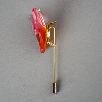 DANIEL SWAROVSKI Gold Tone Orange Pink Butterfly Pin