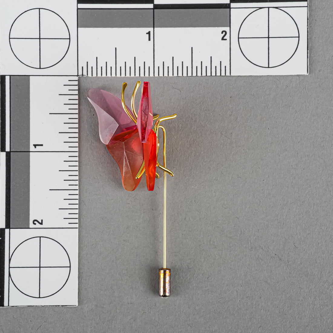 DANIEL SWAROVSKI Gold Tone Orange Pink Butterfly Pin