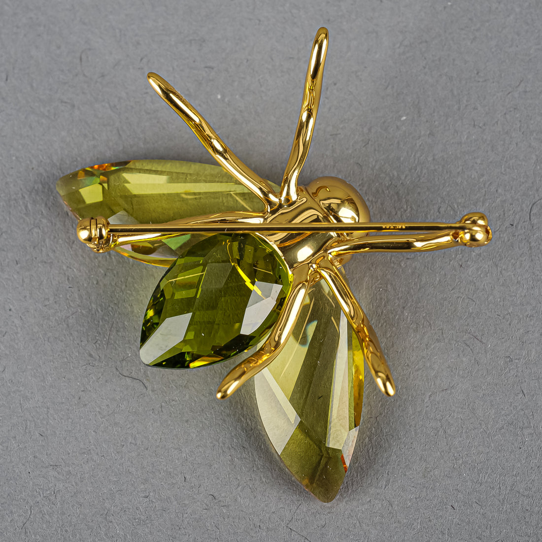 DANIEL SWAROVSKI Gold Tone Green Crystal Moth