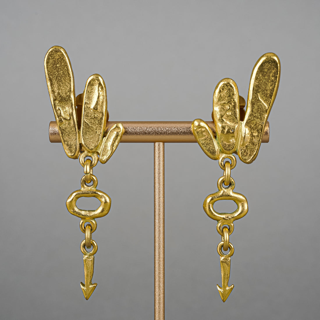 BICHE de BERE Gold Tone Arrow Drop Clip Earrings