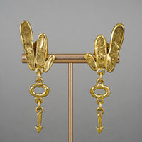 BICHE de BERE Gold Tone Arrow Drop Clip Earrings