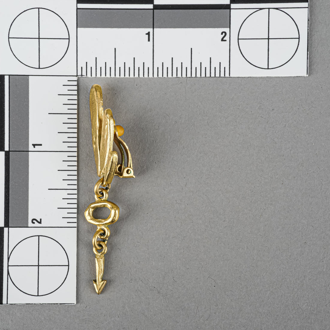 BICHE de BERE Gold Tone Arrow Drop Clip Earrings