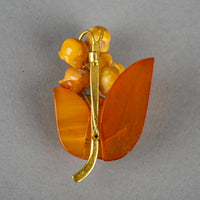 Gold Plated Carved Amber Lily of the Valley Bouquet Brooch