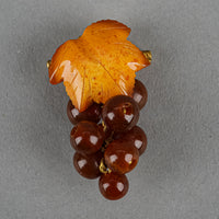 Gold Plated Two-Tone Amber Grapes And Leaf Brooch