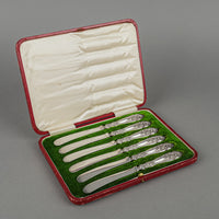 HENRY GREAVES Sterling Handle Silverplate Knives Set Of 6 - Boxed