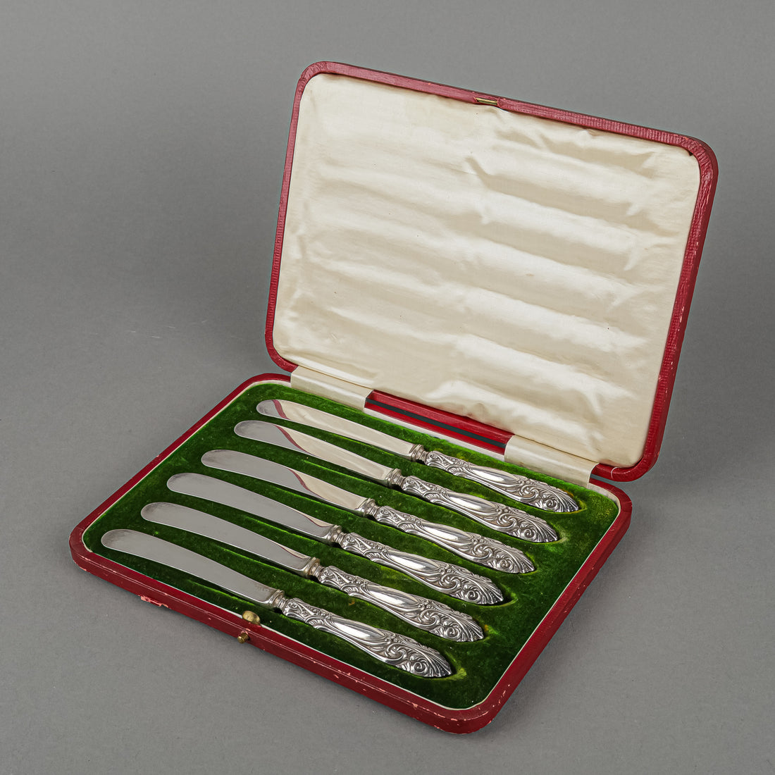 HENRY GREAVES Sterling Handle Silverplate Knives Set Of 6 - Boxed
