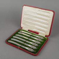 HENRY GREAVES Sterling Handle Silverplate Knives Set Of 6 - Boxed