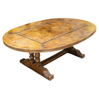 Vintage Renaissance Style Oak Oval Table With Fleur-de-Lis