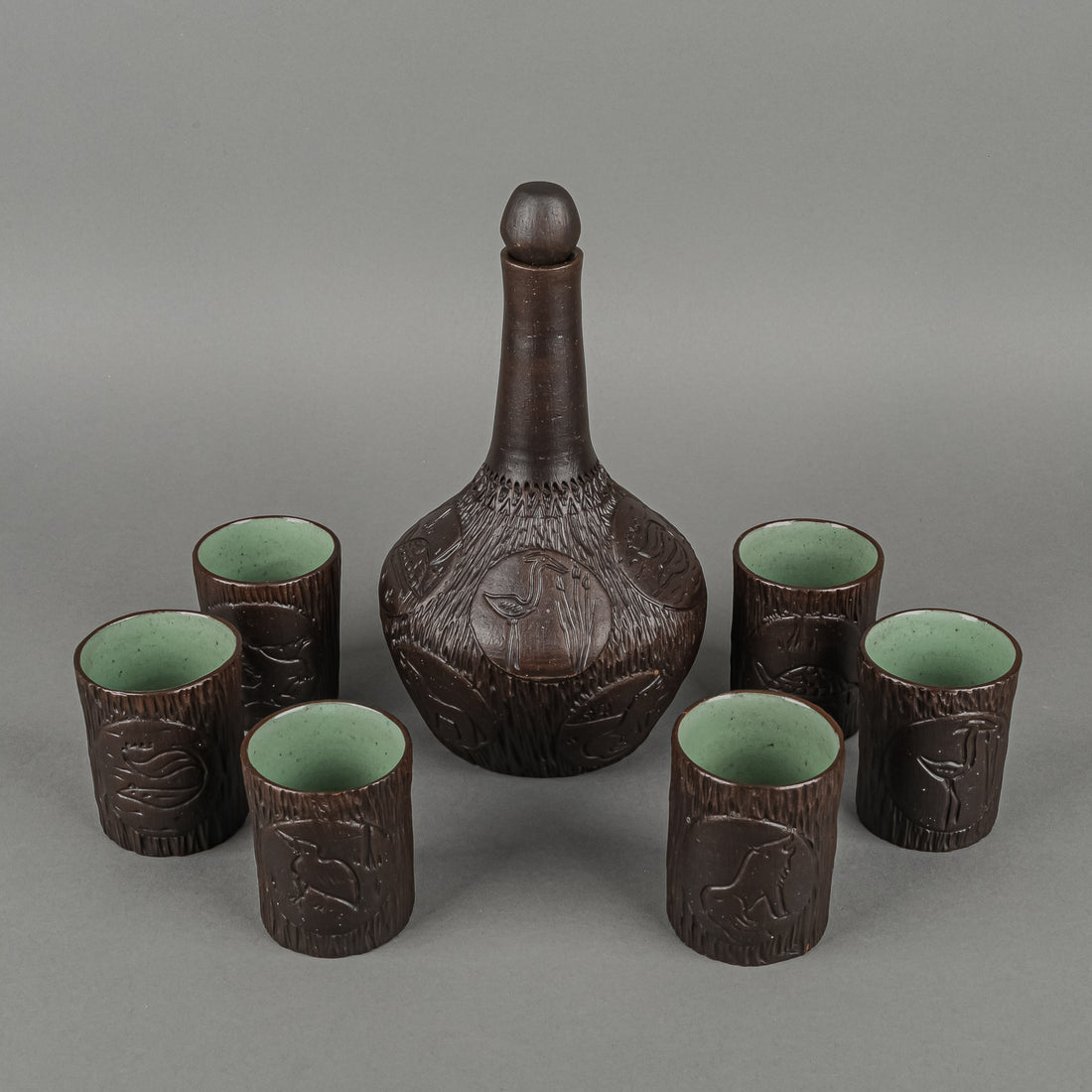 Dee Martin Six Nations Kanyengeh Pottery Decanter And Cups - 8 Pieces