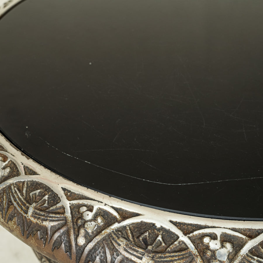 Vintage Seville Studios Style Nickel End Table w/Black Glass Top