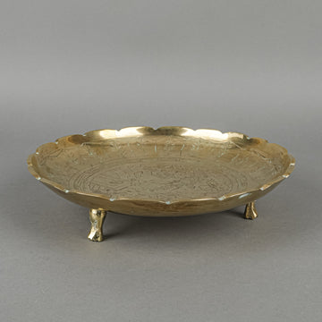 Chinese Etched Brass Footed Dish