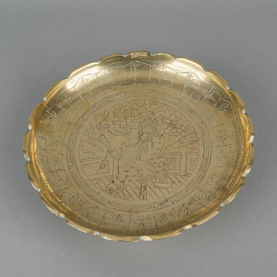 Chinese Etched Brass Footed Dish