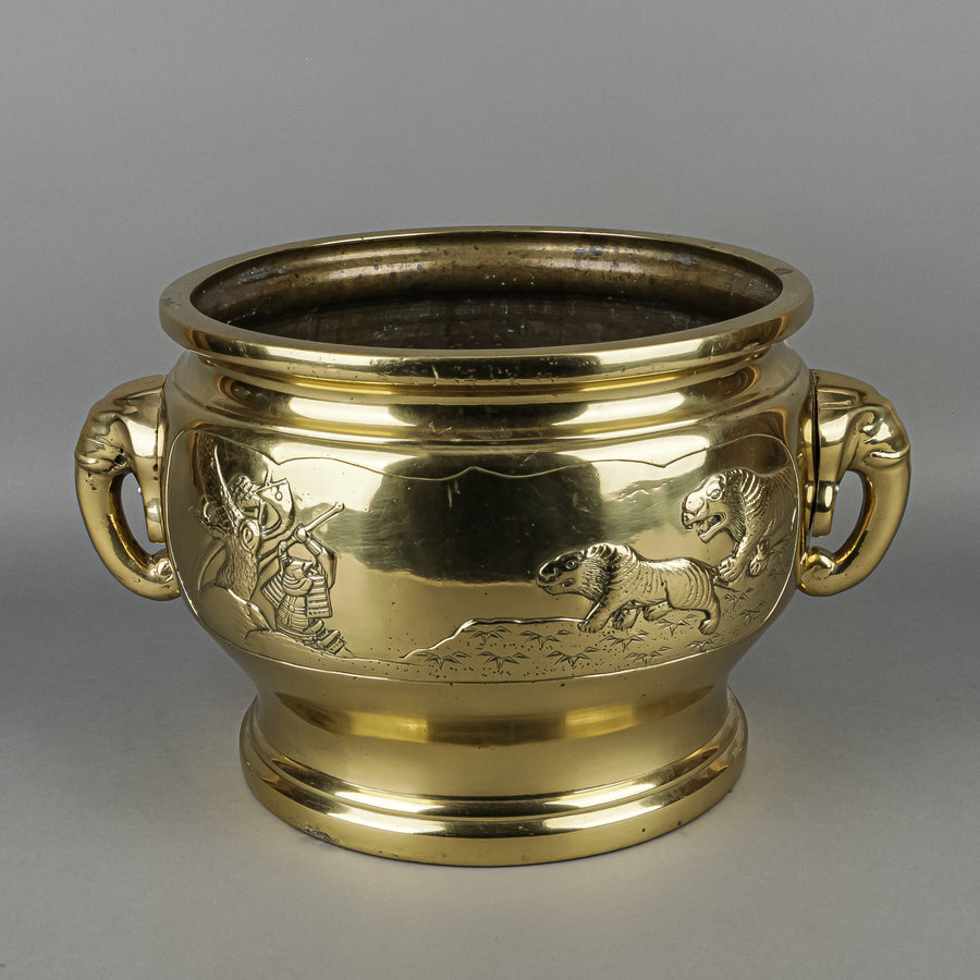 Asian Brass Planter With Elephant Handles