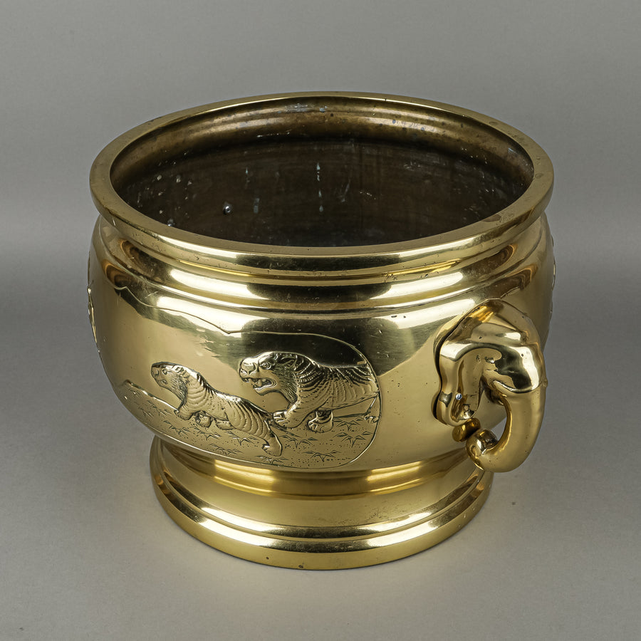 Asian Brass Planter With Elephant Handles