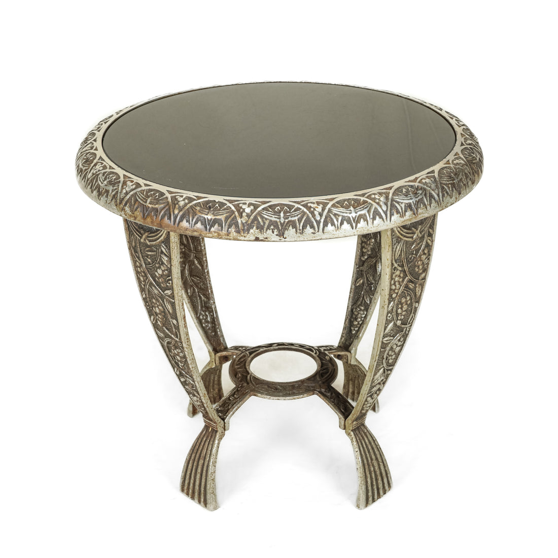 Vintage Seville Studios Style Nickel End Table w/Black Glass Top