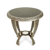 Vintage Seville Studios Style Nickel End Table w/Black Glass Top