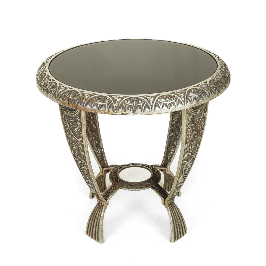 Vintage Seville Studios Style Nickel End Table w/Black Glass Top