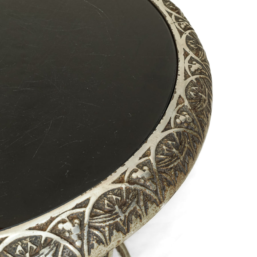 Vintage Seville Studios Style Nickel End Table w/Black Glass Top