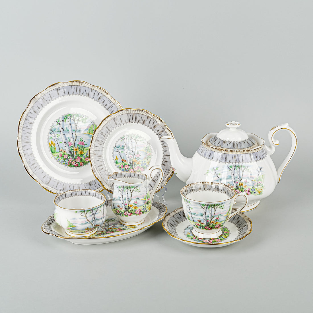 ROYAL ALBERT Silver Birch Tea Set 26 Pieces