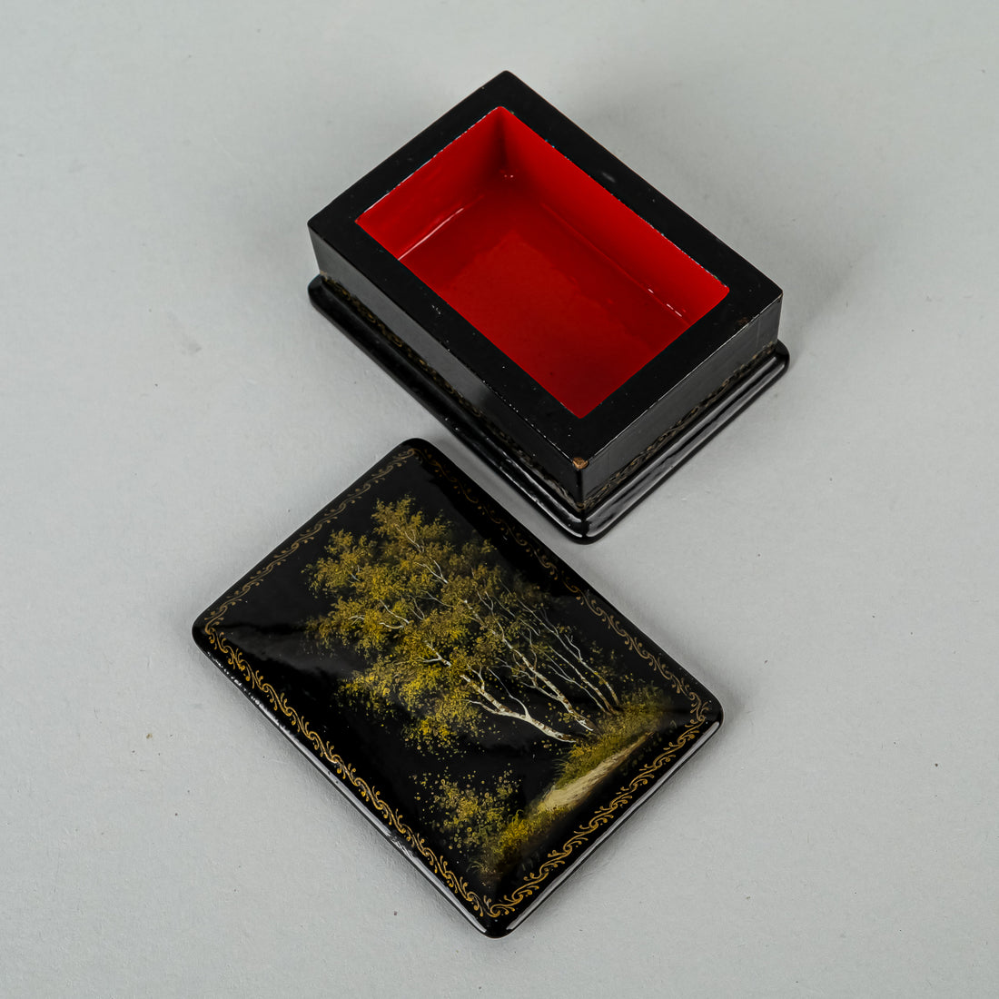Russian Lacquer Lidded Box - Trees