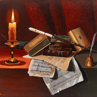 K. Ruge Still Life With Flute And Books - Oil on Canvas