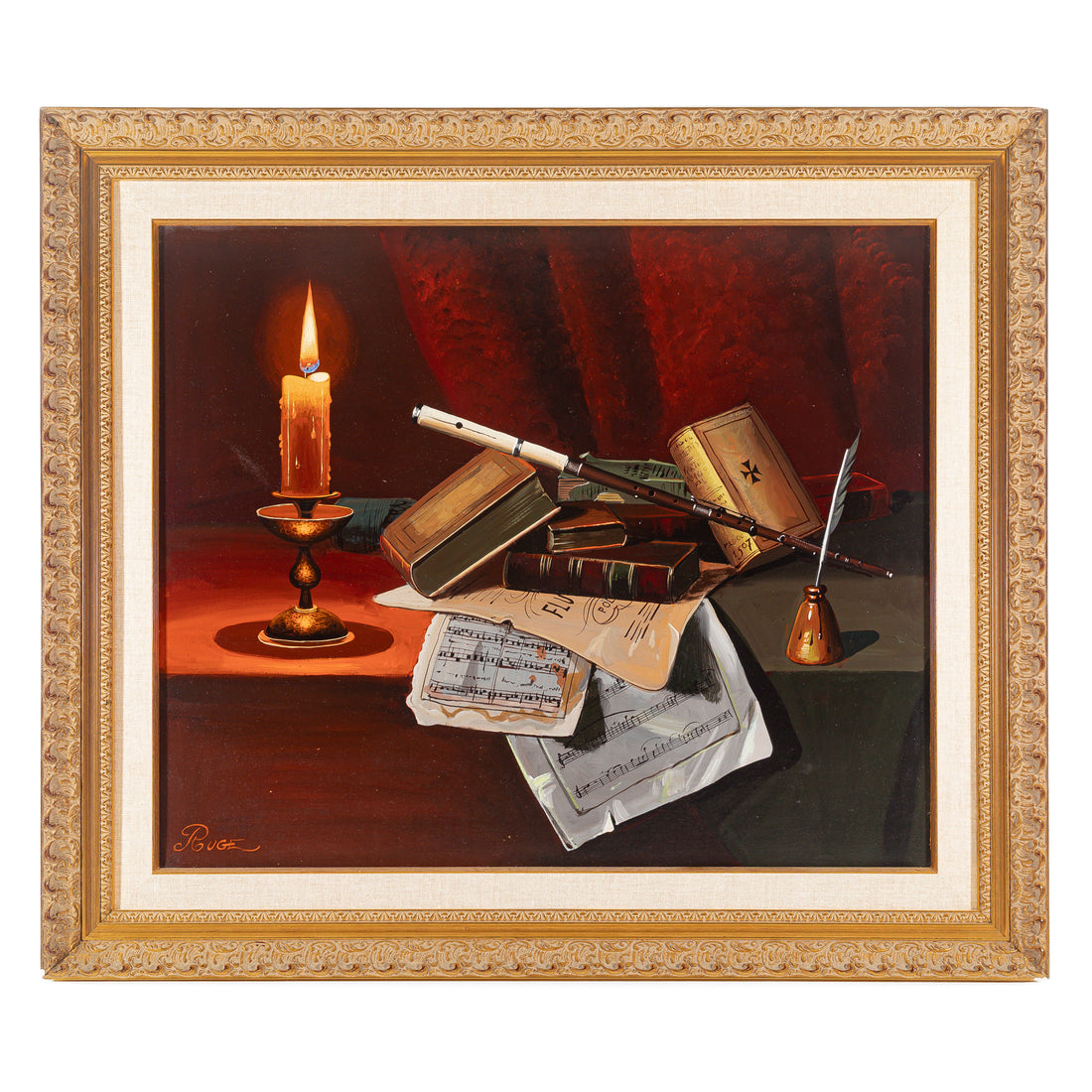 K. Ruge Still Life With Flute And Books - Oil on Canvas
