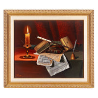 K. Ruge Still Life With Flute And Books - Oil on Canvas