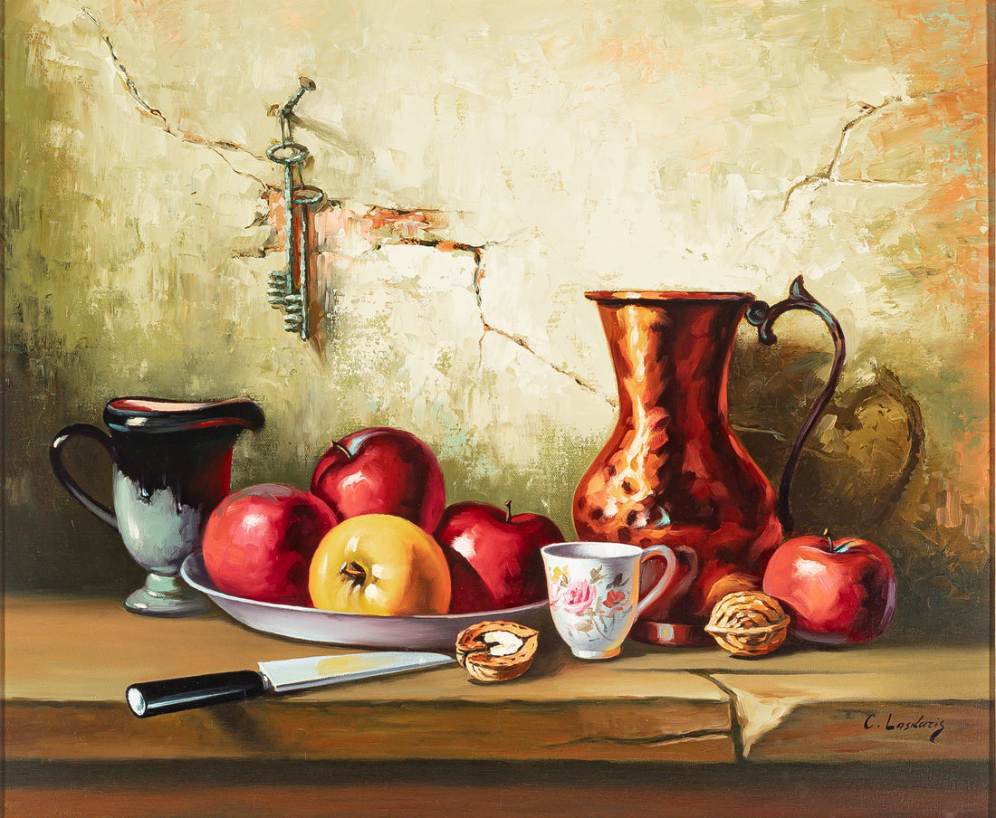 C. Laskaris, Still Life With Fruit And Nuts - Oil on Canvas