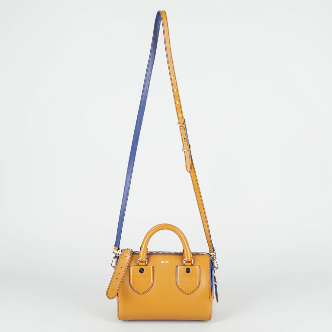 BALLY Small Bloom Boston Bag - Tan With Blue Trim Handbag