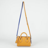 BALLY Small Bloom Boston Bag - Tan With Blue Trim Handbag