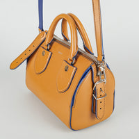 BALLY Small Bloom Boston Bag - Tan With Blue Trim Handbag