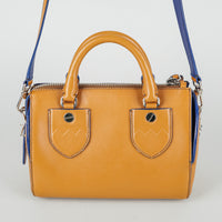 BALLY Small Bloom Boston Bag - Tan With Blue Trim Handbag