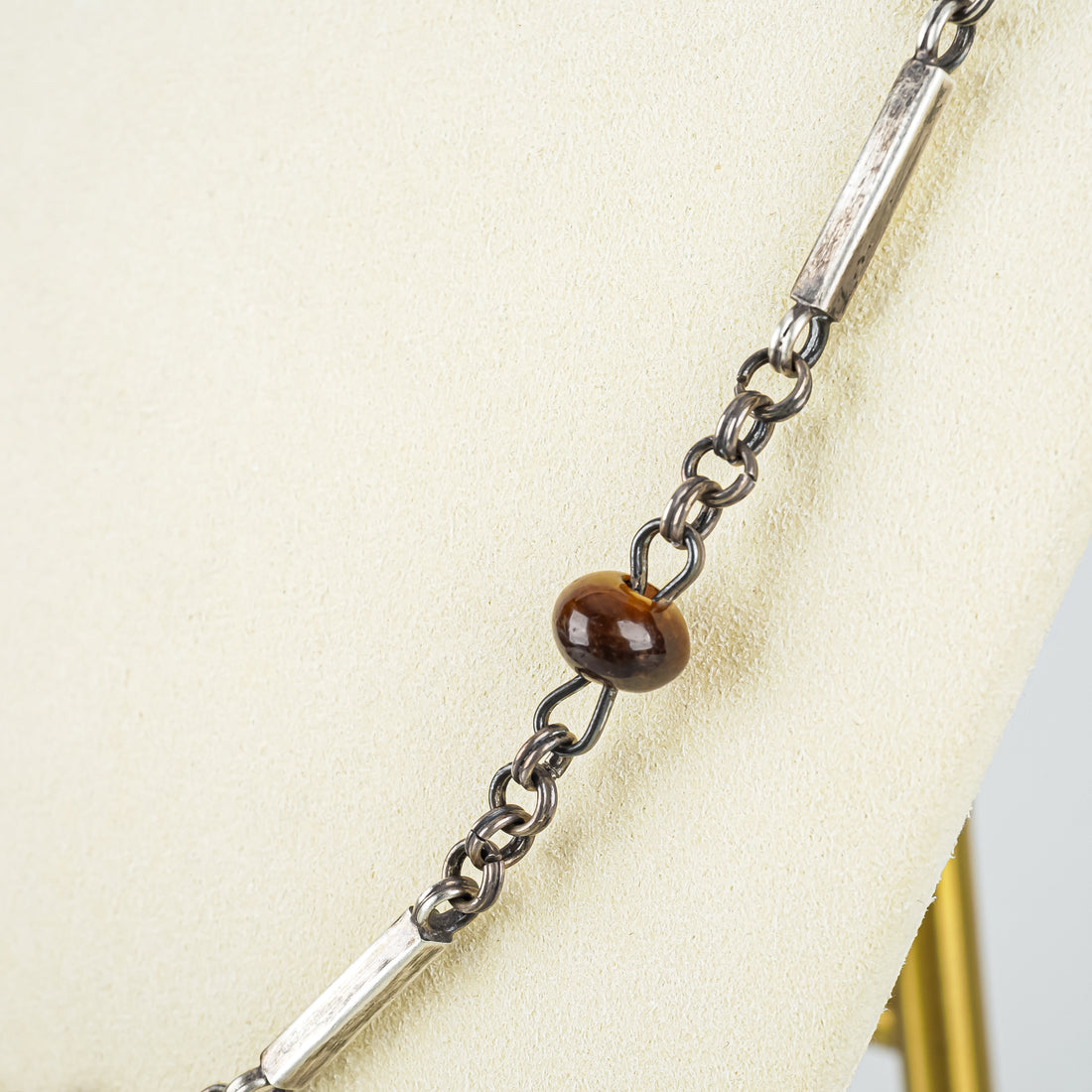 Vintage RAE Sterling Silver With Tiger Eye Bead Link Necklace